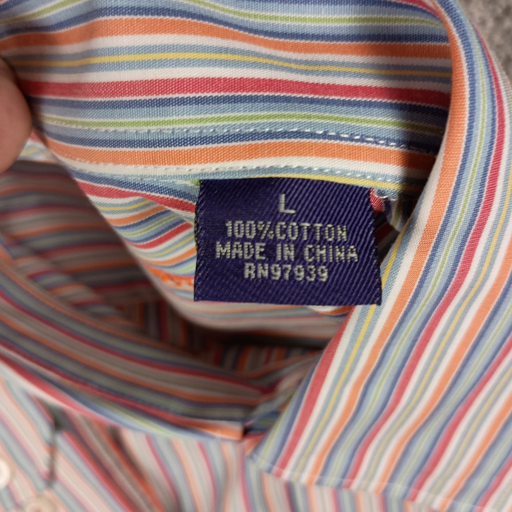 Alan Flusser Large Mens Multicolor Striped Long Sleeve Button Up Dress Shirt - Picture 10 of 11